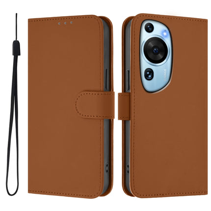 Skin Feel Solid Color Leather Phone Case with Lanyard, For Huawei P60 Art