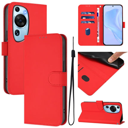 Skin Feel Solid Color Leather Phone Case with Lanyard, For Huawei P60 Art