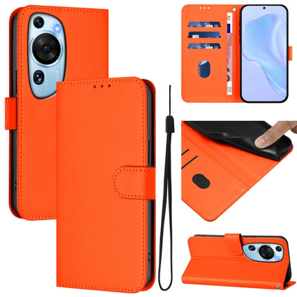Skin Feel Solid Color Leather Phone Case with Lanyard, For Huawei P60 Art