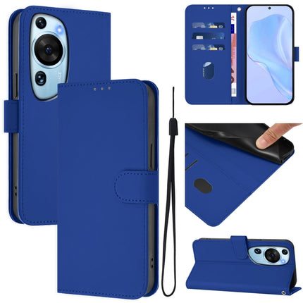 Skin Feel Solid Color Leather Phone Case with Lanyard, For Huawei P60 Art