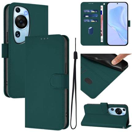 Skin Feel Solid Color Leather Phone Case with Lanyard, For Huawei P60 Art
