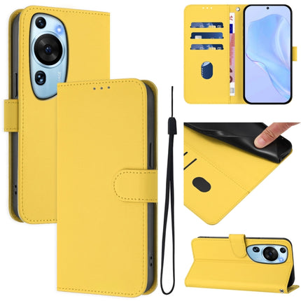 Skin Feel Solid Color Leather Phone Case with Lanyard, For Huawei P60 Art