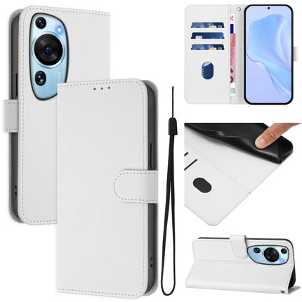 Skin Feel Solid Color Leather Phone Case with Lanyard, For Huawei P60 Art