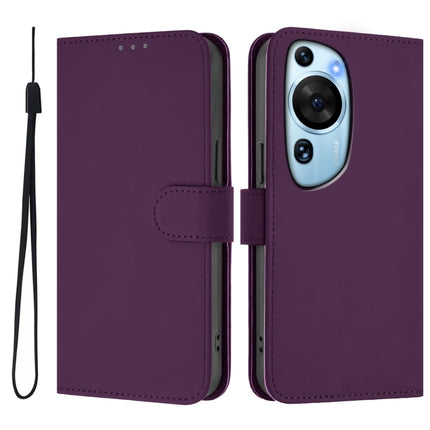 Skin Feel Solid Color Leather Phone Case with Lanyard, For Huawei P60 Art