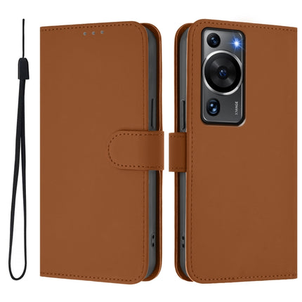 Skin Feel Solid Color Leather Phone Case with Lanyard, For Huawei P60 / P60 Pro