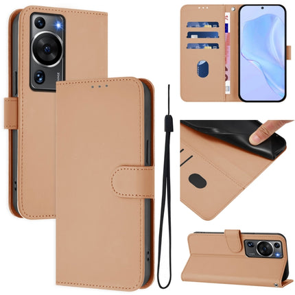Skin Feel Solid Color Leather Phone Case with Lanyard, For Huawei P60 / P60 Pro
