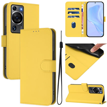 Skin Feel Solid Color Leather Phone Case with Lanyard, For Huawei P60 / P60 Pro