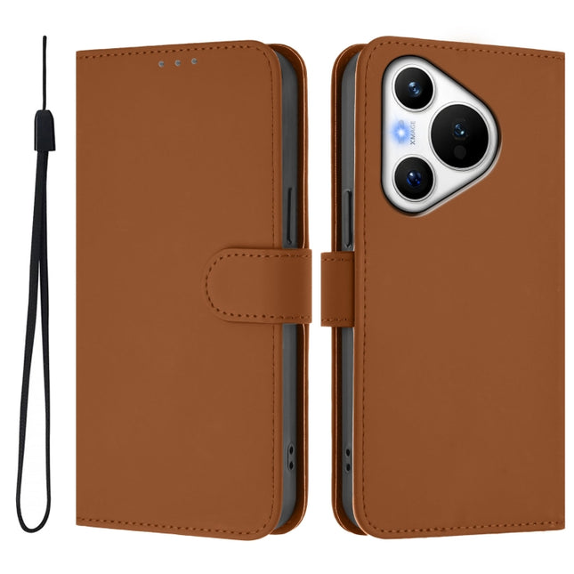Skin Feel Solid Color Leather Phone Case with Lanyard, For Huawei Pura 70