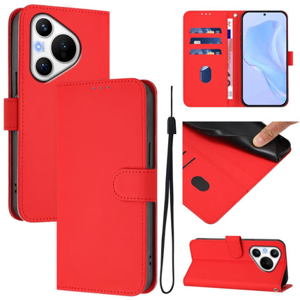 Skin Feel Solid Color Leather Phone Case with Lanyard, For Huawei Pura 70