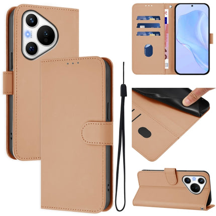 Skin Feel Solid Color Leather Phone Case with Lanyard, For Huawei Pura 70