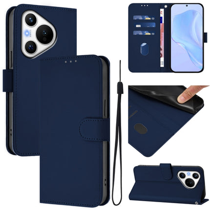 Skin Feel Solid Color Leather Phone Case with Lanyard, For Huawei Pura 70