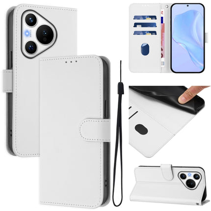 Skin Feel Solid Color Leather Phone Case with Lanyard, For Huawei Pura 70