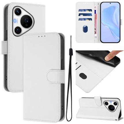 Skin Feel Solid Color Leather Phone Case with Lanyard, For Huawei Pura 70 Pro / 70 Pro+