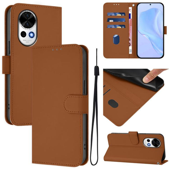 Skin Feel Solid Color Leather Phone Case with Lanyard, For Huawei Nova 13 / Nova 12