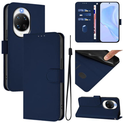 Skin Feel Solid Color Leather Phone Case with Lanyard, For Huawei nova 14 Pro