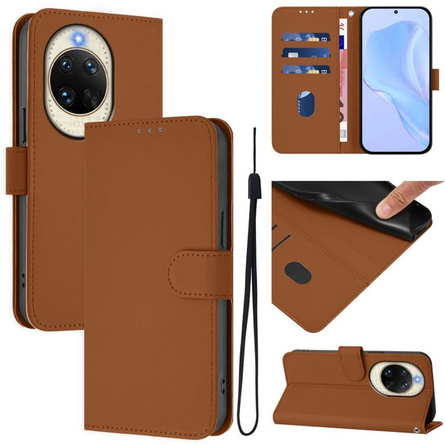 Skin Feel Solid Color Leather Phone Case with Lanyard, For Huawei nova 14