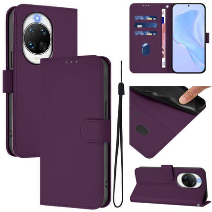 Skin Feel Solid Color Leather Phone Case with Lanyard, For Huawei nova 14 Ultra