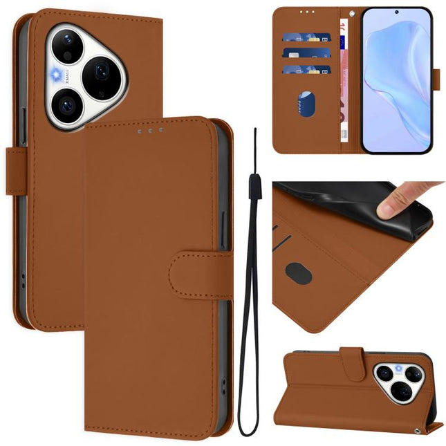 Skin Feel Solid Color Leather Phone Case with Lanyard, For Huawei Pura 90 Pro 5G