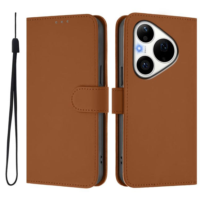 Skin Feel Solid Color Leather Phone Case with Lanyard, For Huawei Pura 90 Pro 5G