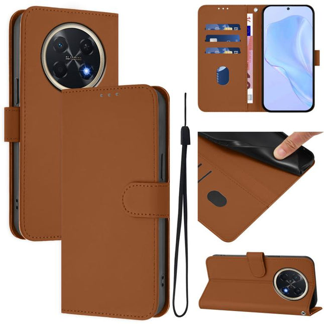 Skin Feel Solid Color Leather Phone Case with Lanyard, For Huawei Pura 90 Pro Max 5G
