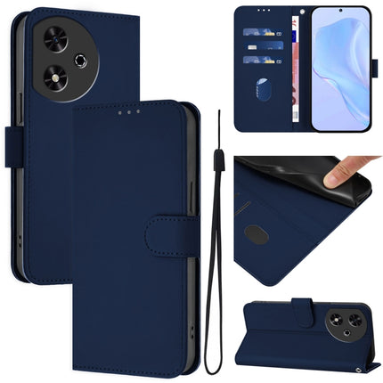 Skin Feel Solid Color Leather Phone Case with Lanyard, For Honor Play 50