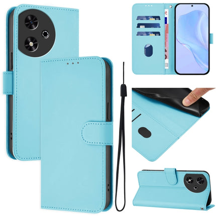 Skin Feel Solid Color Leather Phone Case with Lanyard, For Honor Play 50