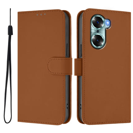 Skin Feel Solid Color Leather Phone Case with Lanyard, For Honor 60
