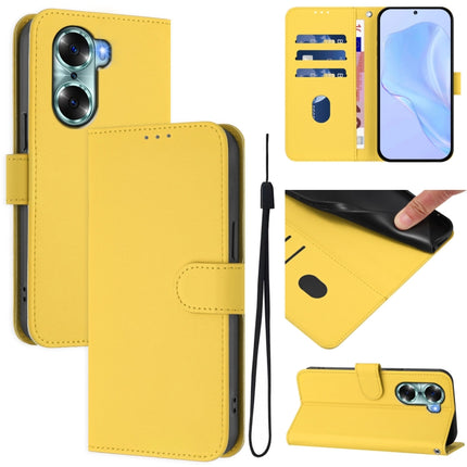 Skin Feel Solid Color Leather Phone Case with Lanyard, For Honor 60