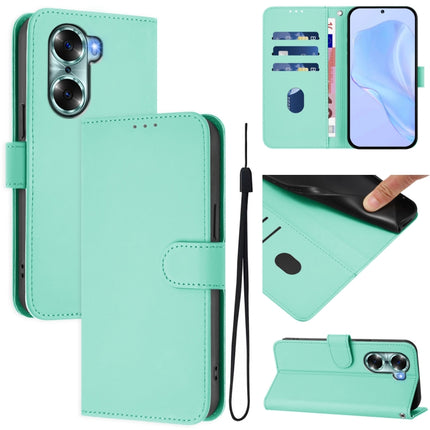 Skin Feel Solid Color Leather Phone Case with Lanyard, For Honor 60