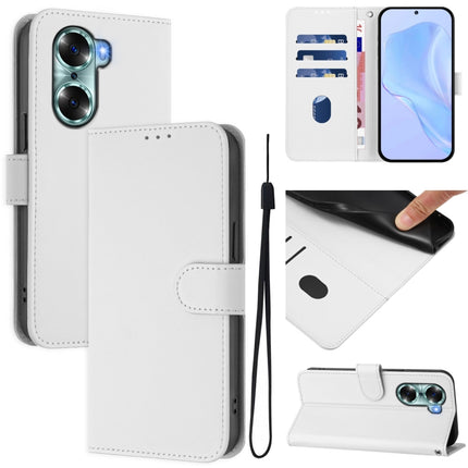 Skin Feel Solid Color Leather Phone Case with Lanyard, For Honor 60