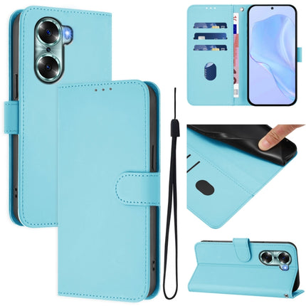 Skin Feel Solid Color Leather Phone Case with Lanyard, For Honor 60