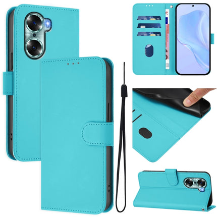 Skin Feel Solid Color Leather Phone Case with Lanyard, For Honor 60