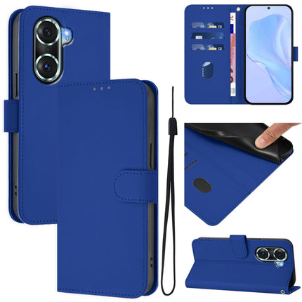 Skin Feel Solid Color Leather Phone Case with Lanyard, For Honor 60 Pro