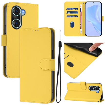 Skin Feel Solid Color Leather Phone Case with Lanyard, For Honor 60 Pro