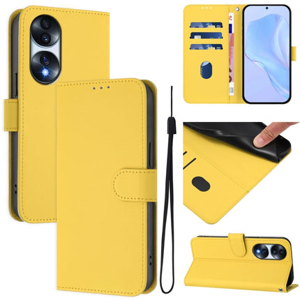 Skin Feel Solid Color Leather Phone Case with Lanyard, For Honor 70