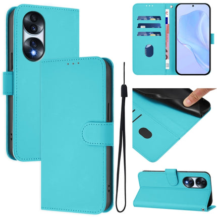 Skin Feel Solid Color Leather Phone Case with Lanyard, For Honor 70 Pro