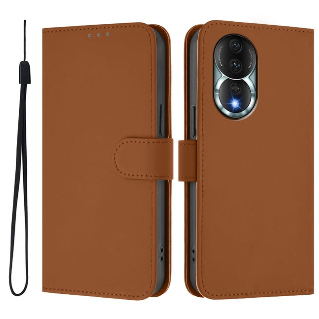 Skin Feel Solid Color Leather Phone Case with Lanyard, For Honor 80