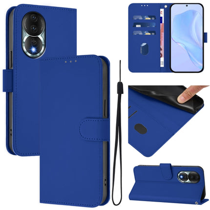 Skin Feel Solid Color Leather Phone Case with Lanyard, For Honor 80