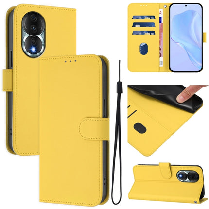 Skin Feel Solid Color Leather Phone Case with Lanyard, For Honor 80