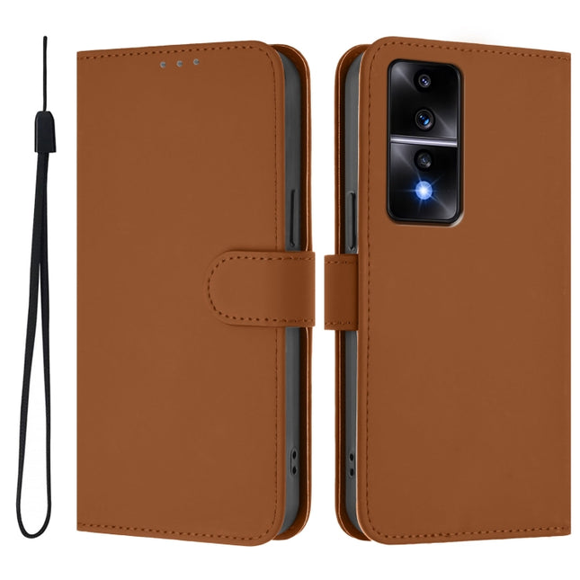 Skin Feel Solid Color Leather Phone Case with Lanyard, For Honor 80 GT