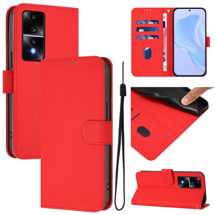 Skin Feel Solid Color Leather Phone Case with Lanyard, For Honor 80 GT