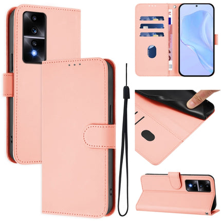 Skin Feel Solid Color Leather Phone Case with Lanyard, For Honor 80 GT