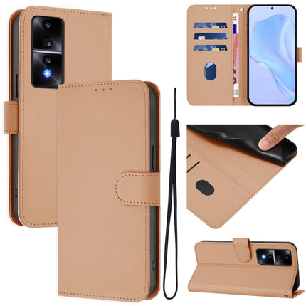 Skin Feel Solid Color Leather Phone Case with Lanyard, For Honor 80 GT