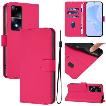 Skin Feel Solid Color Leather Phone Case with Lanyard, For Honor 80 GT