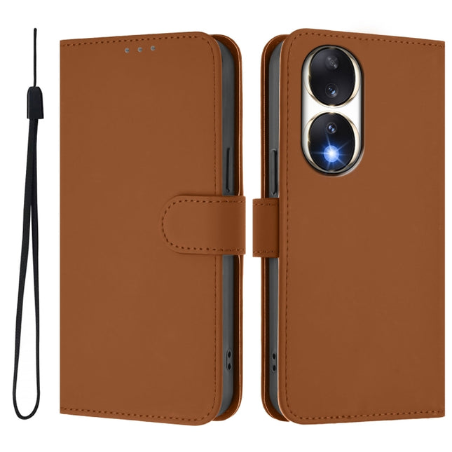 Skin Feel Solid Color Leather Phone Case with Lanyard, For Honor 90