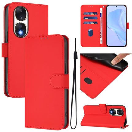 Skin Feel Solid Color Leather Phone Case with Lanyard, For Honor 90