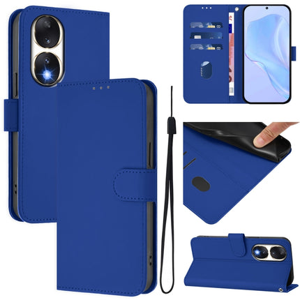 Skin Feel Solid Color Leather Phone Case with Lanyard, For Honor 90