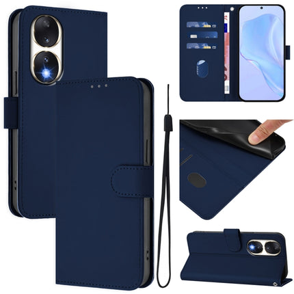 Skin Feel Solid Color Leather Phone Case with Lanyard, For Honor 90