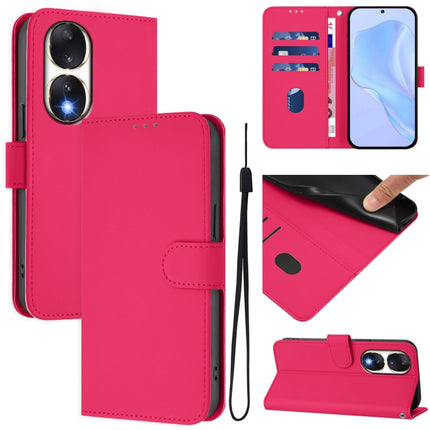 Skin Feel Solid Color Leather Phone Case with Lanyard, For Honor 90