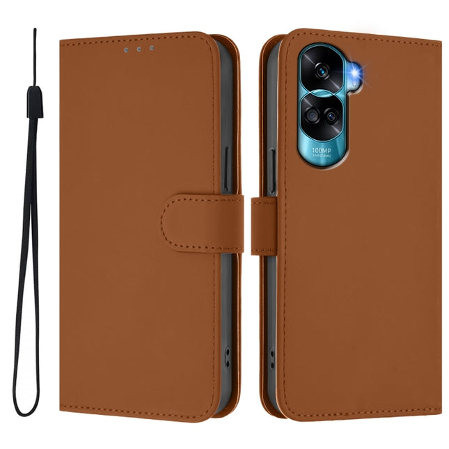 Skin Feel Solid Color Leather Phone Case with Lanyard, For Honor 90 Lite / X50i
